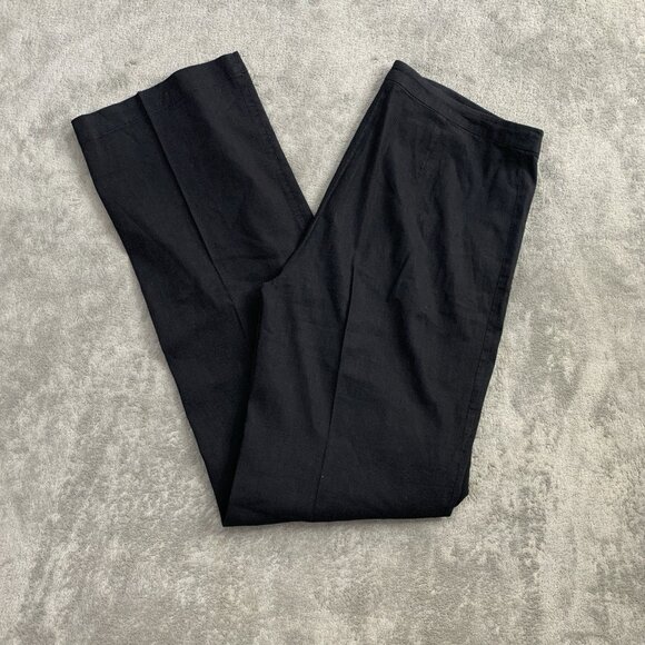 Eileen Fisher Pants Women 8 Black Linen Blend Pull On Side Zipper Trouser Casual - Picture 1 of 15